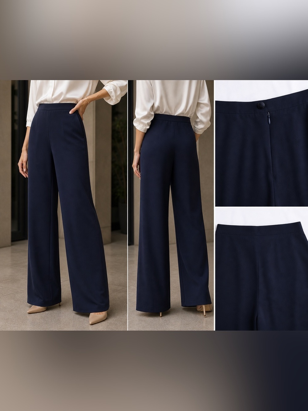 Vintage 90s Navy Wide Leg Pants High Waist Minimal Quiet Luxury US 6